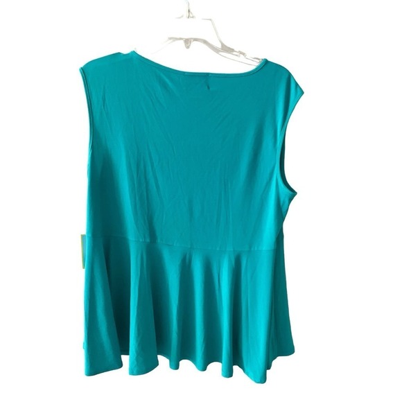 Cece Blouse Top Women's Size L Green Sleeveless Pullover Round Neck Ruffle Hem - Picture 2 of 5
